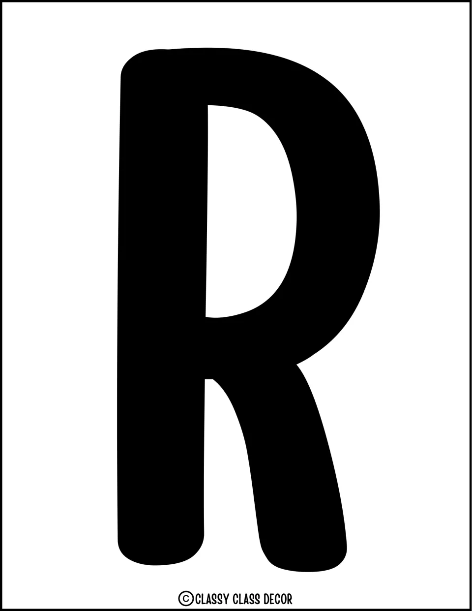Summer door lettering: a full-page solid black bubble letter R with rounded strokes, cut out to spell the display heading