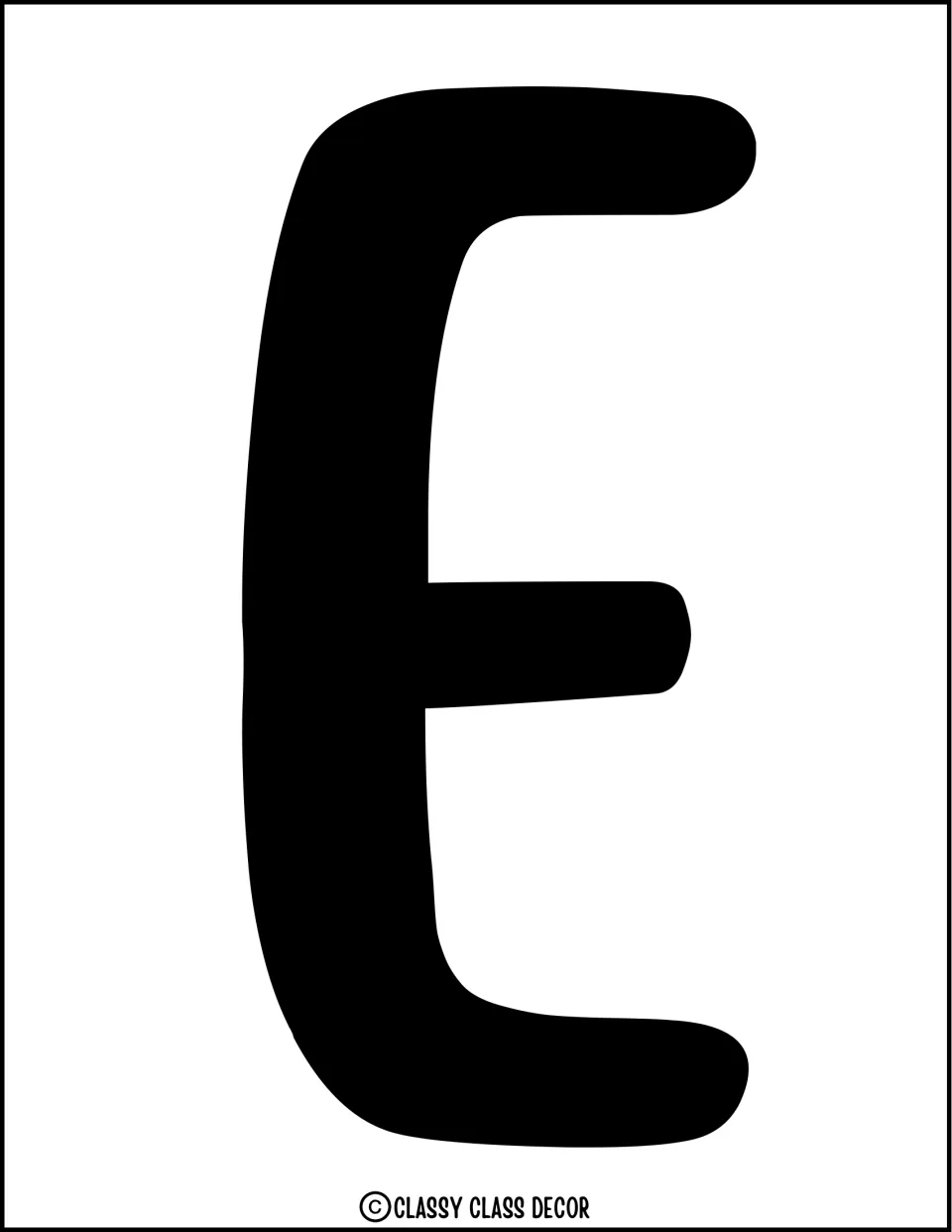 Summer door lettering: a second black bubble letter E, which follows H, E, R to complete the word HERE when cut out