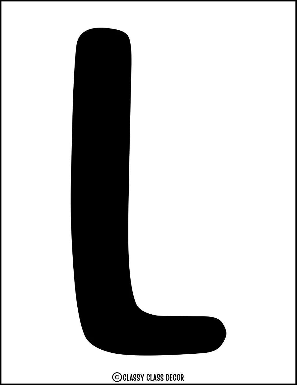 Bulletin board letter L: a full-page black bubble letter to cut out as the first letter of the Livin' banner heading