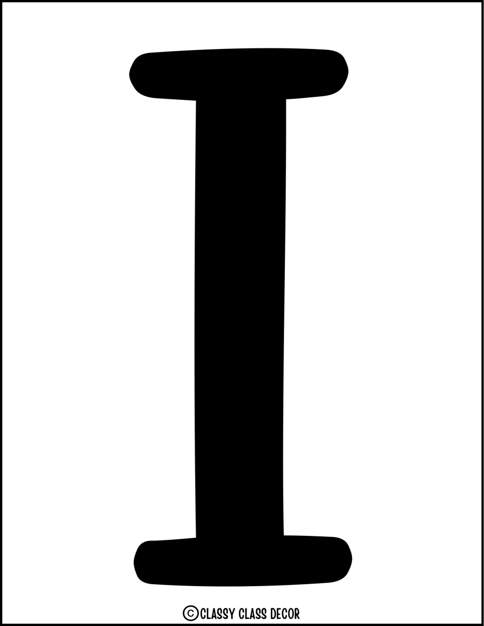 Bulletin board letter I: a full-page black bubble letter with serifs, cut out as the second letter in the word Livin'