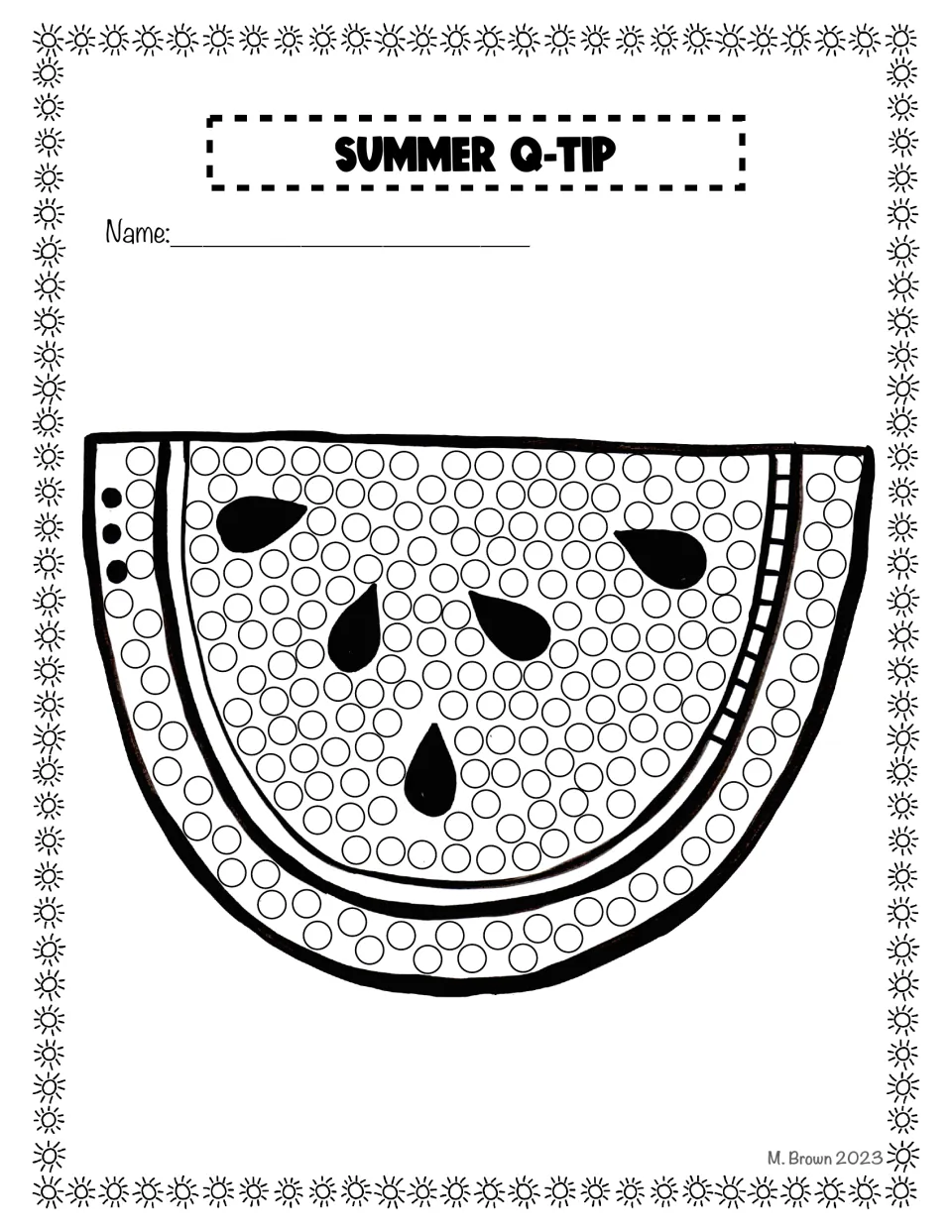Watermelon slice dot art: students dab a Q-tip in each circle of the fruit and rind around the black seeds
