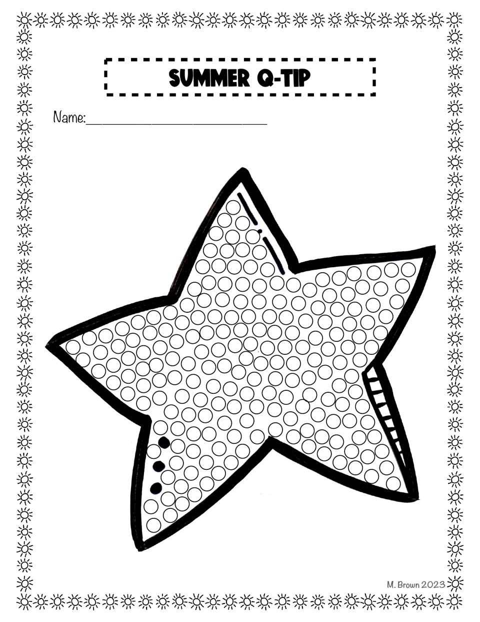 Starfish dot art: students press a Q-tip into each of the many circles filling all five arms of the sea star