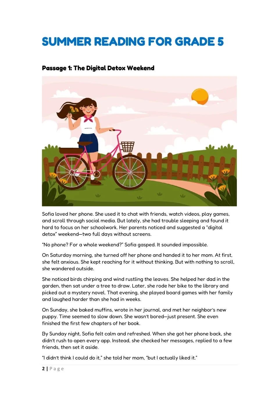 Passage 1, The Digital Detox Weekend: students read about Sofia spending two screen-free days outdoors and with family