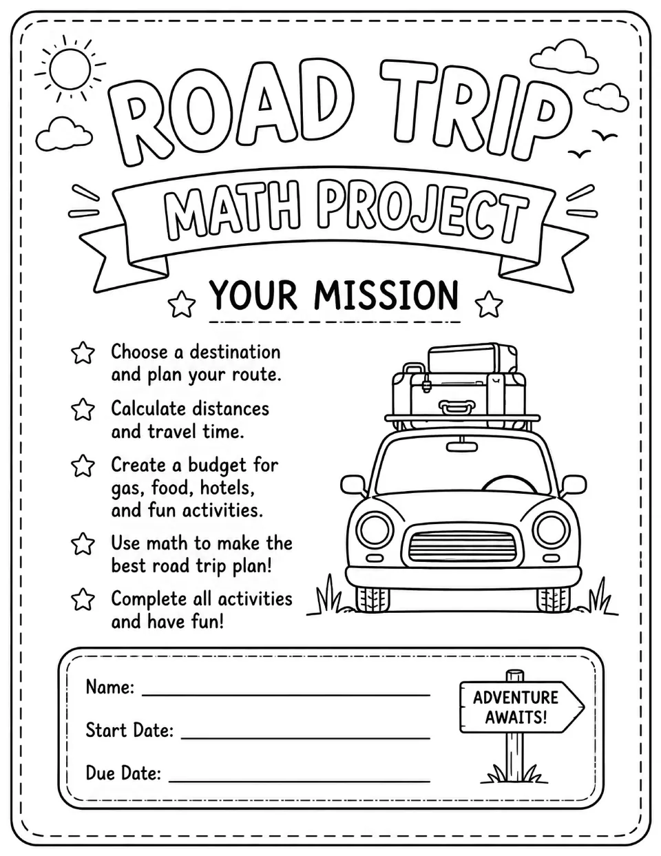 Road trip project mission: choose a destination, calculate distance and time, and budget for travel costs