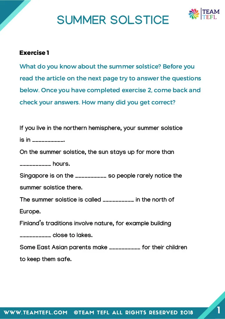 Summer Solstice Reading Activities – cover