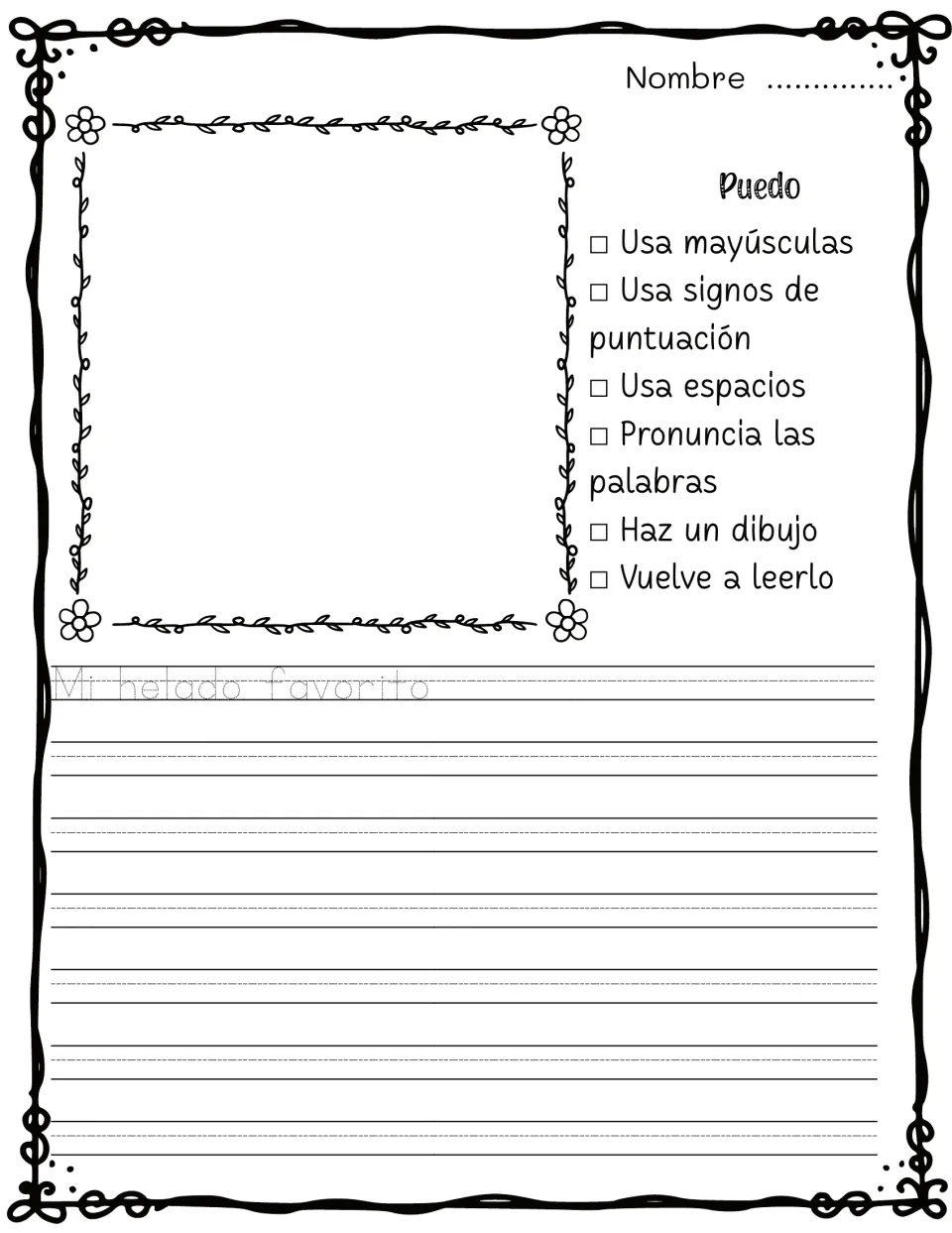 Mi helado favorito: students draw their favorite ice cream and write about it in Spanish, sounding out each word