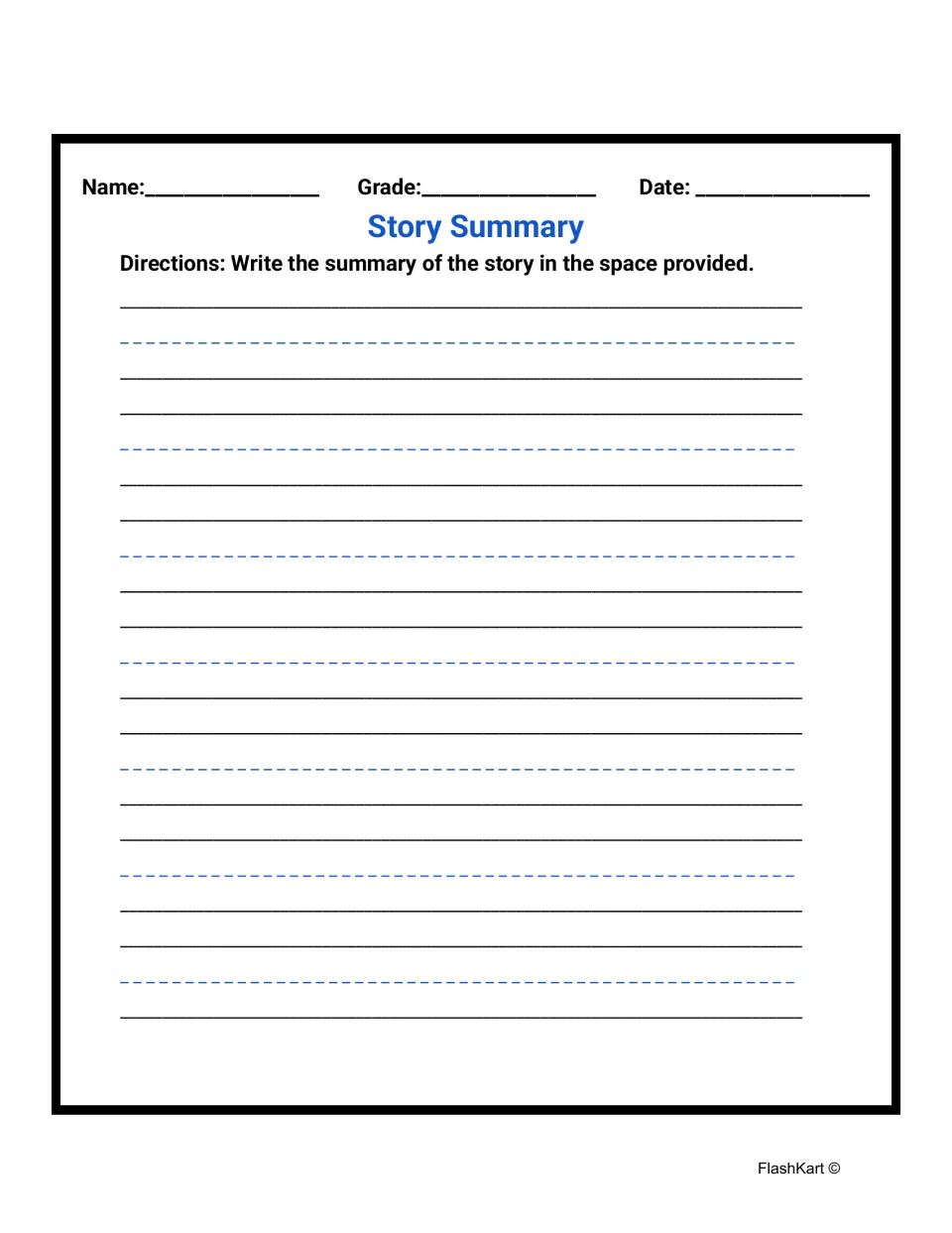 Story summary writing: students follow the directions to write their own summary of the story in the space provided