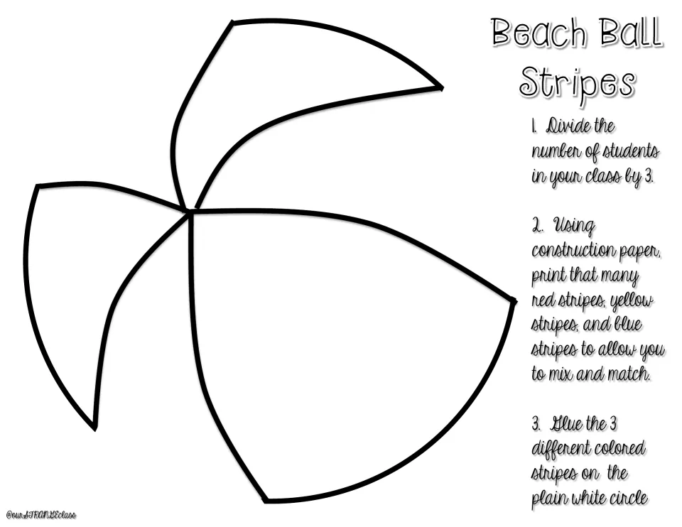 Beach ball stripes cut-out pieces: three stripe shapes to print on red, yellow and blue paper and glue on the white circle