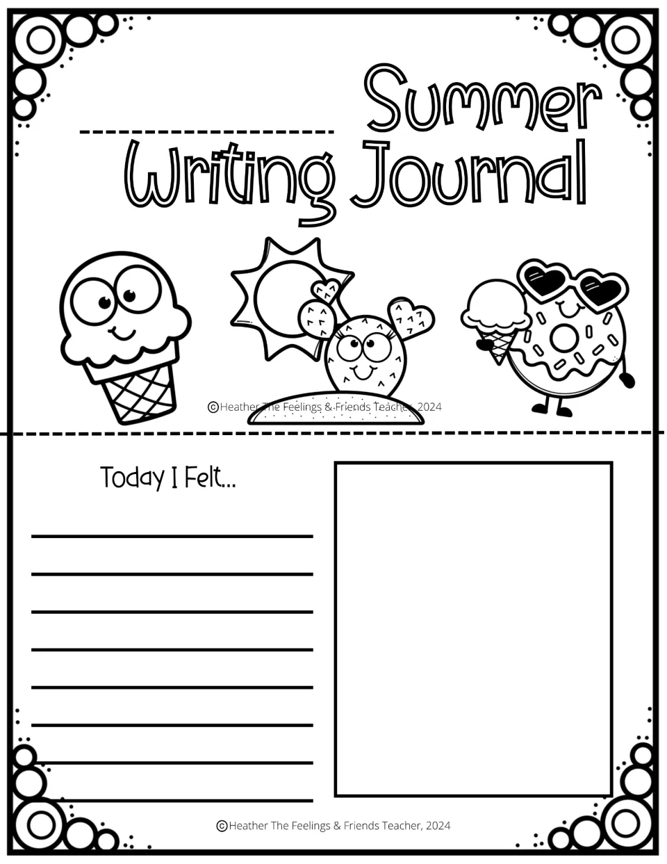 Summer journal cover with a space for the student's name and the first reflection prompt, 'Today I Felt...'