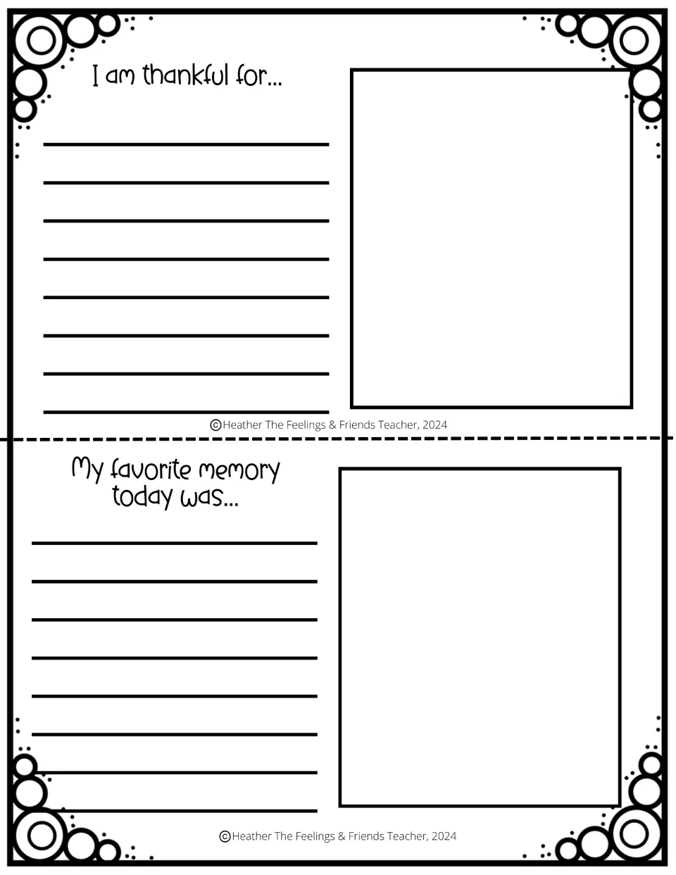 Summer journal entries 2–3 invite responses to 'I am thankful for...' and 'My favorite memory today was...'