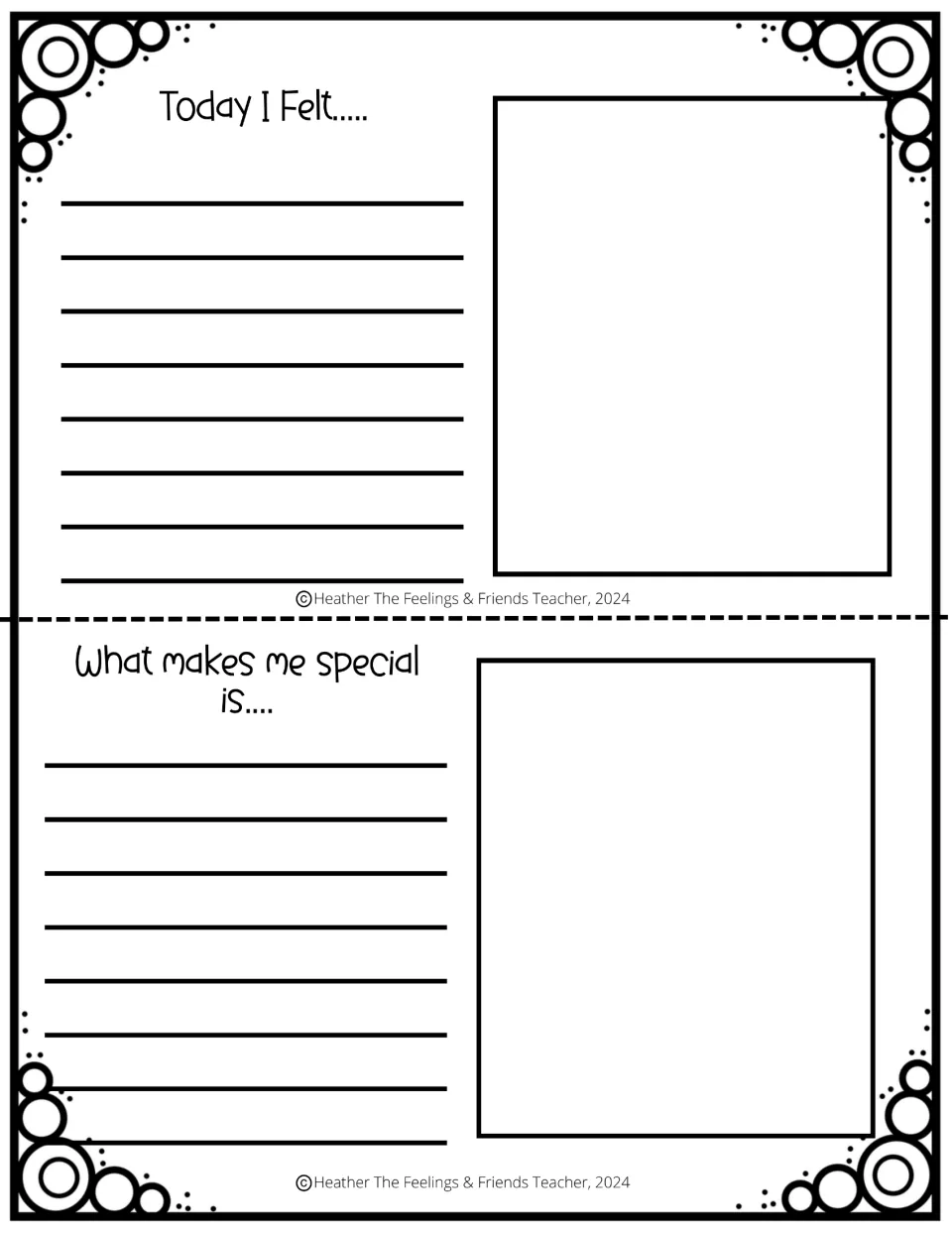Summer journal entries 4–5 invite reflection with 'Today I Felt...' and 'What makes me special is...'