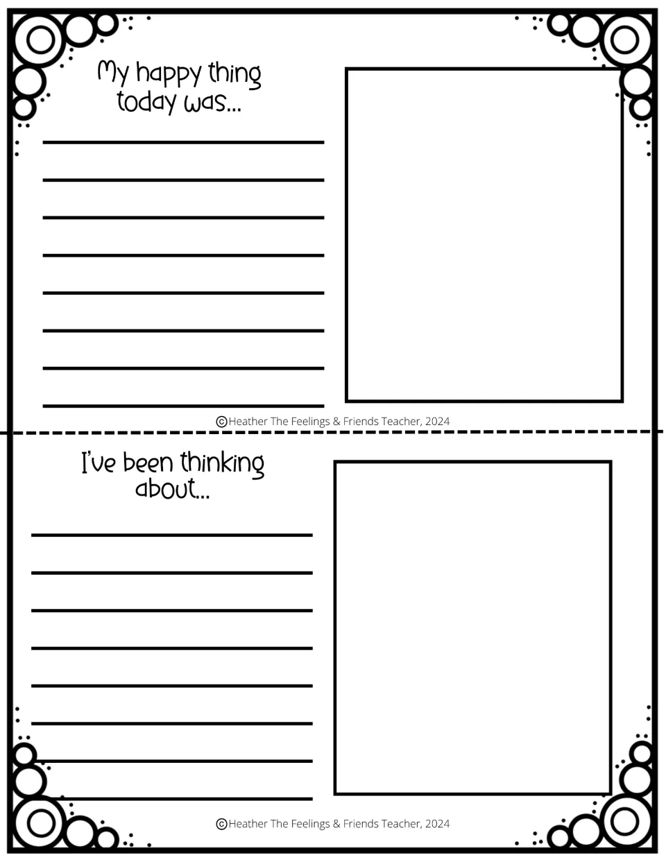 Summer journal entries 8–9 ask students to finish 'My happy thing today was...' and 'I’ve been thinking about...'