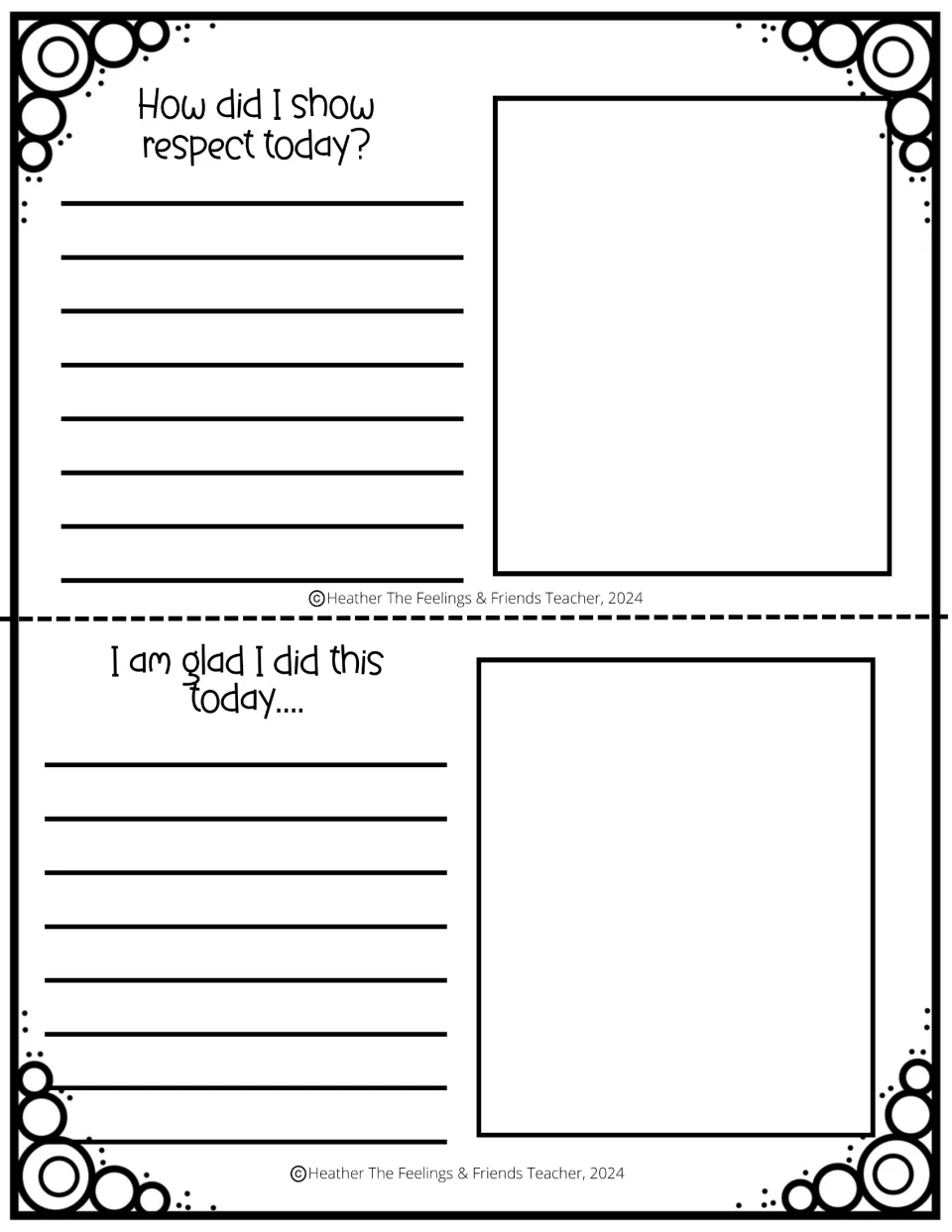 Summer journal entries 14–15 pair 'How did I show respect today?' with 'I am glad I did this today...'