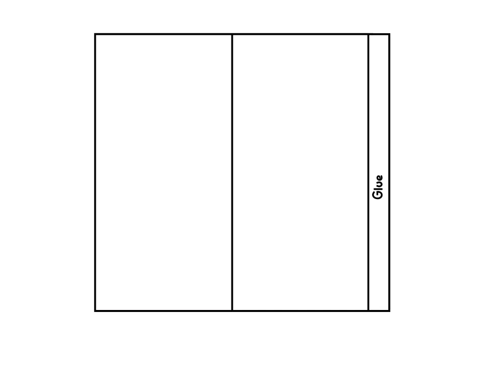 Second foldable cut-out piece: two blank panels and one glue tab that attaches to the first strip to extend the accordion