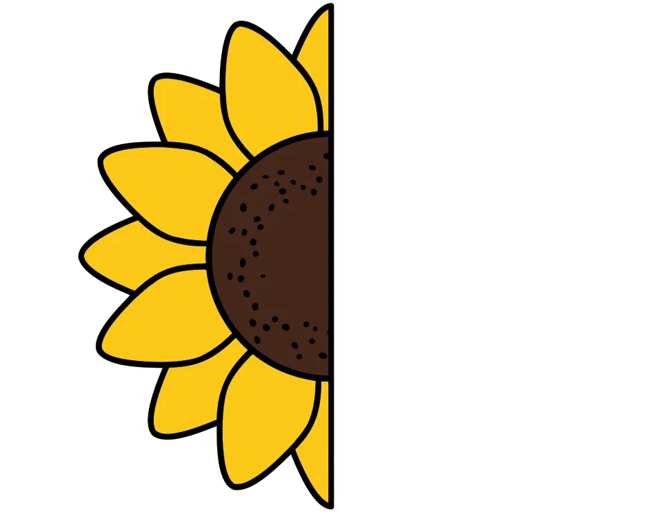 Matching color sunflower half: left side of the petals and brown center, a cut-out piece that pairs with the right half
