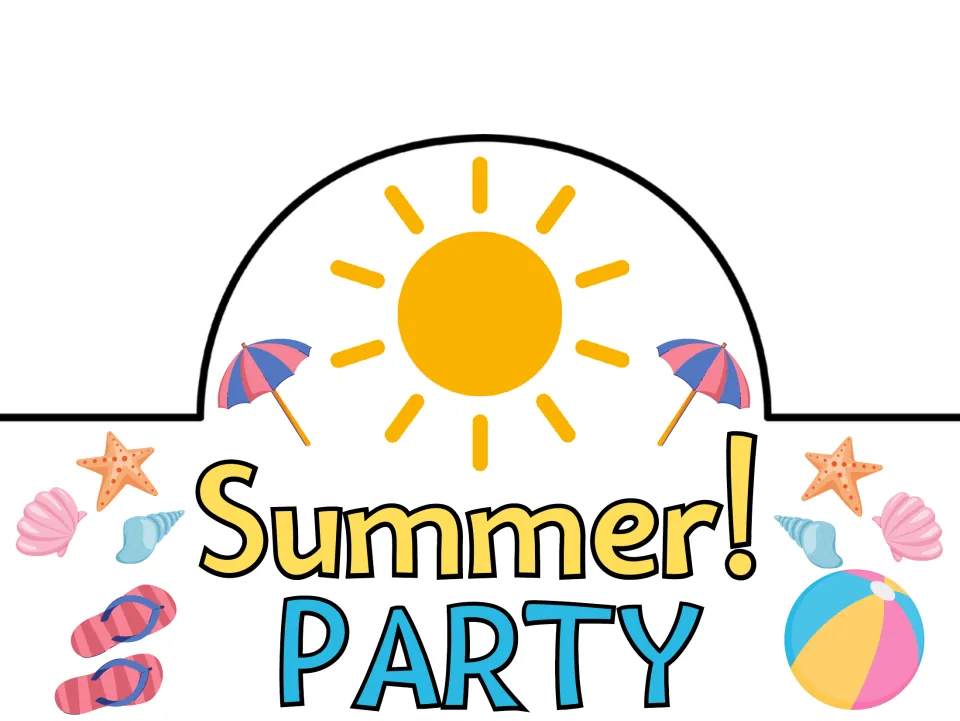 Pre-colored summer hat or crown reading "Summer! PARTY", the second message in the supplied design pairs