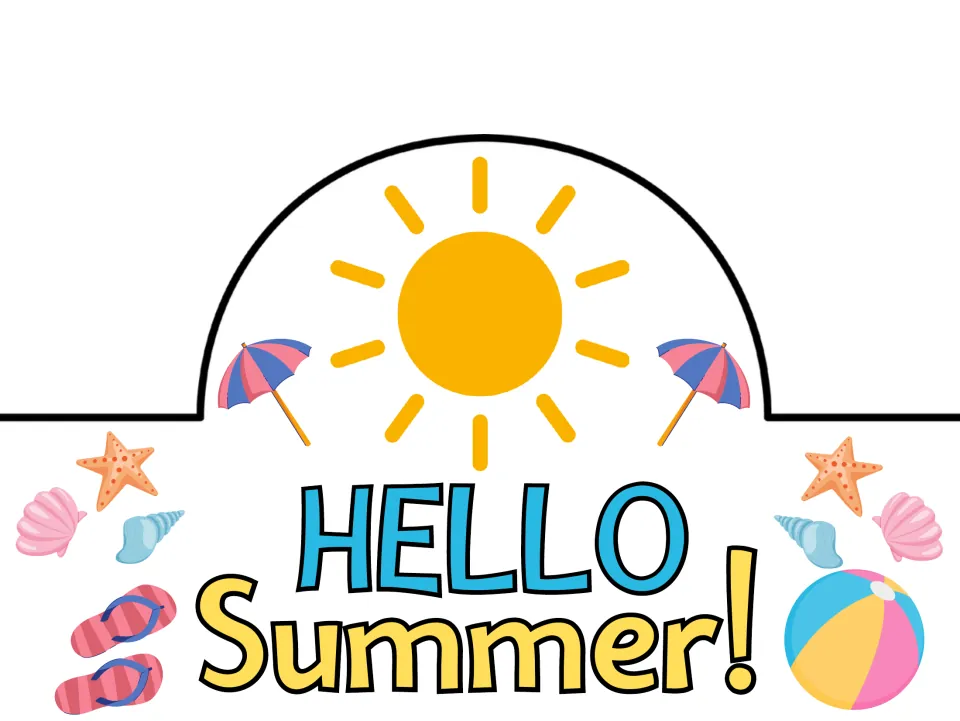 Pre-colored summer hat or crown reading "HELLO Summer!", the third message in the supplied design pairs