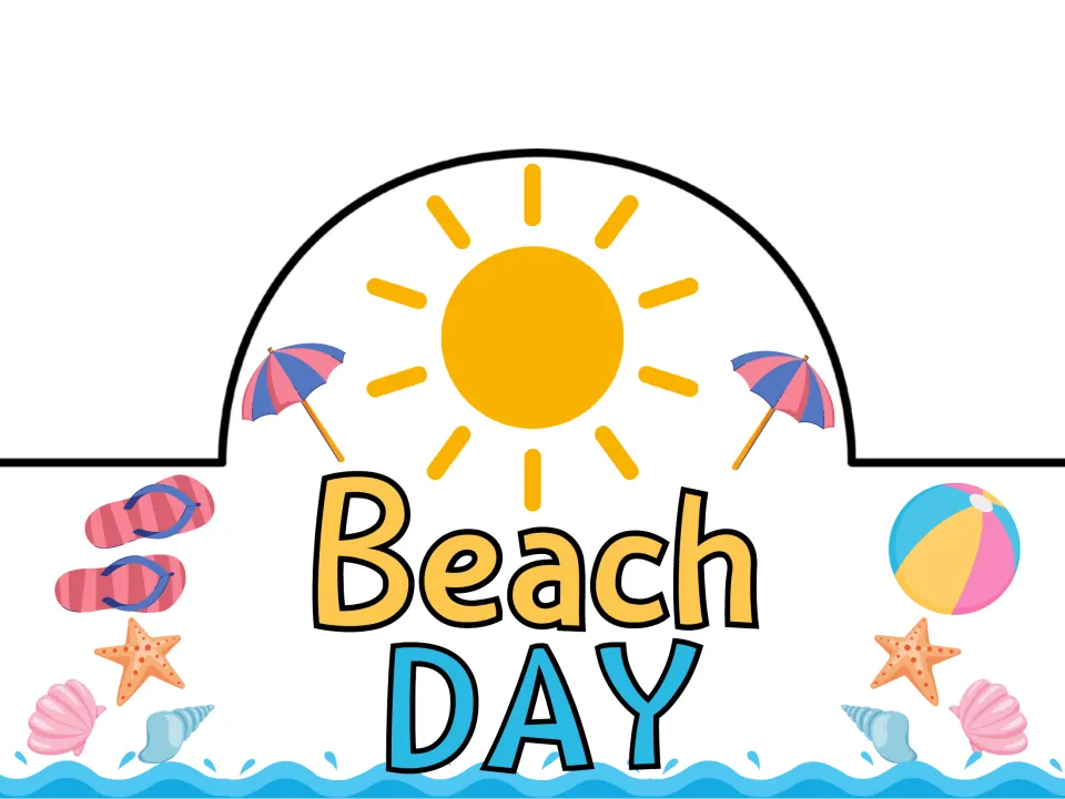 Pre-colored summer hat or crown reading "Beach DAY", the fourth message in the supplied design pairs
