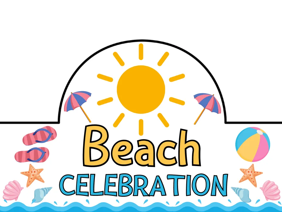 Pre-colored summer hat or crown reading "Beach CELEBRATION", the fifth message in the supplied design pairs