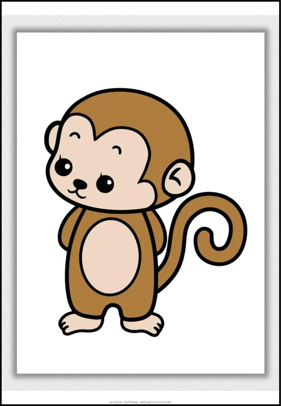Colored model of the monkey in brown with a tan face, belly and feet, showing students one way to color the outline