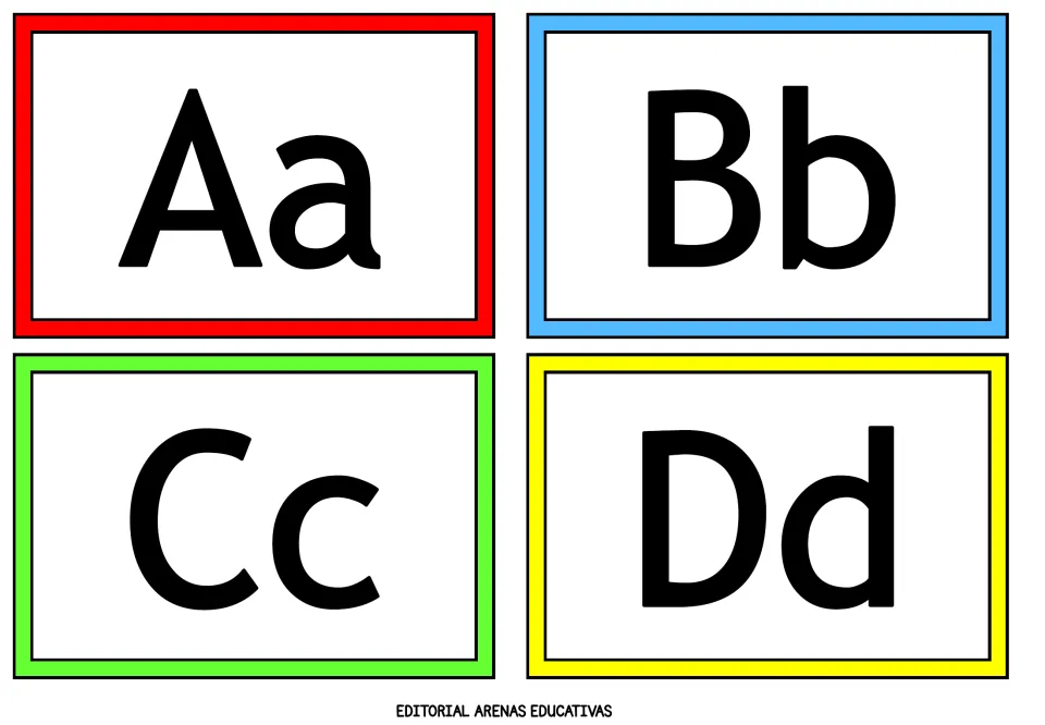Aa, Bb, Cc and Dd flashcards: four printable uppercase and lowercase pairs for practising letter recognition