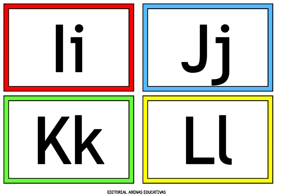 Ii, Jj, Kk and Ll flashcards: capital letters beside their small forms so students can identify each pair by sight