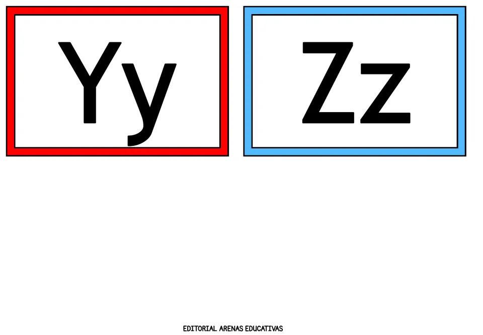 Yy and Zz flashcards: the last two capital and lowercase pairs, completing the A to Z set; lower half blank