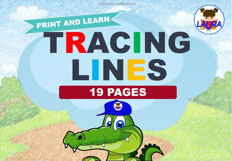 Cover of the tracing section labeled 'Print and Learn,' 'Tracing Lines,' and '19 Pages' for tracing practice
