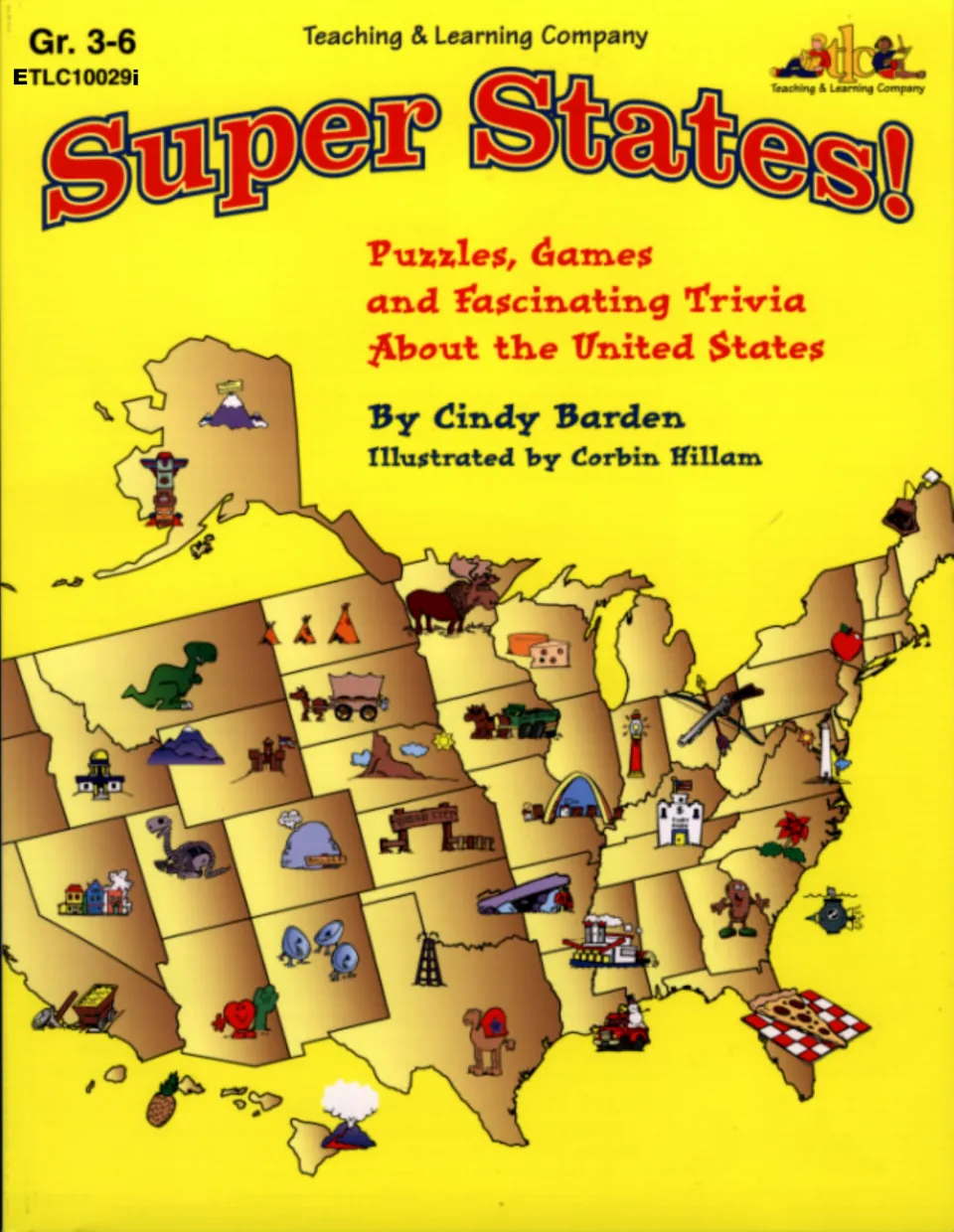 Super States! cover: puzzles, games and trivia about the United States, with an illustrated U.S. map