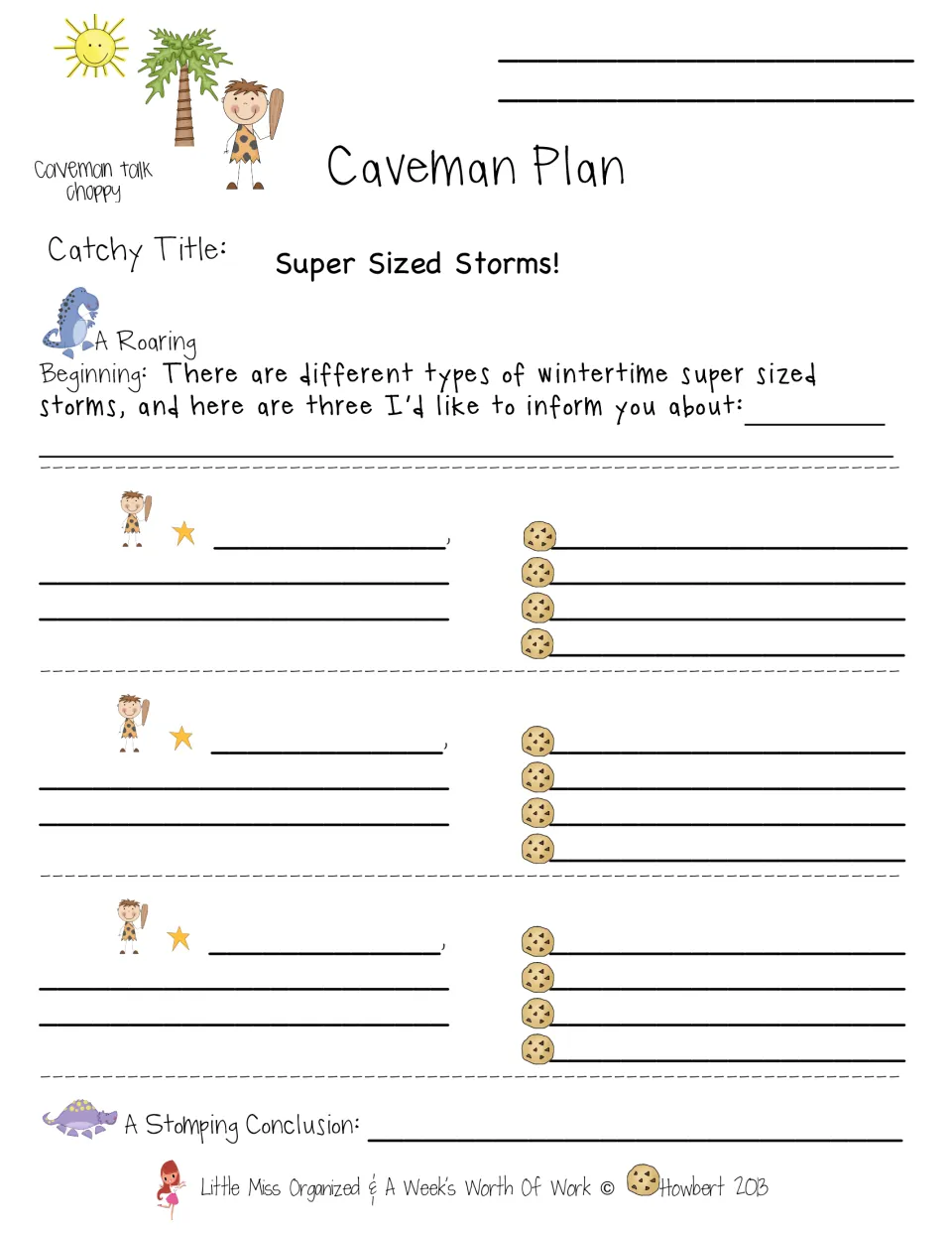 Informative writing plan, Super Sized Storms: students note three winter storm types, a beginning and a conclusion