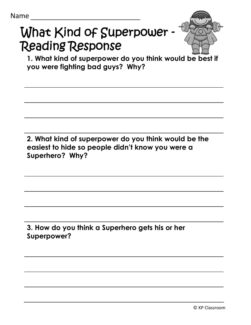Superpower reading response asks which power is best for fighting, easiest to hide, and how powers are gained