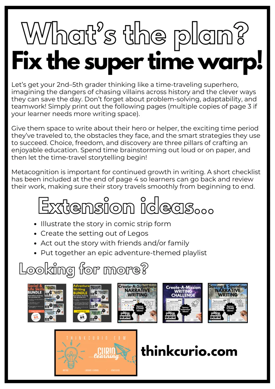 Fix the super time warp! Teacher guide to a time-travel hero story, with an editing checklist note and extension ideas
