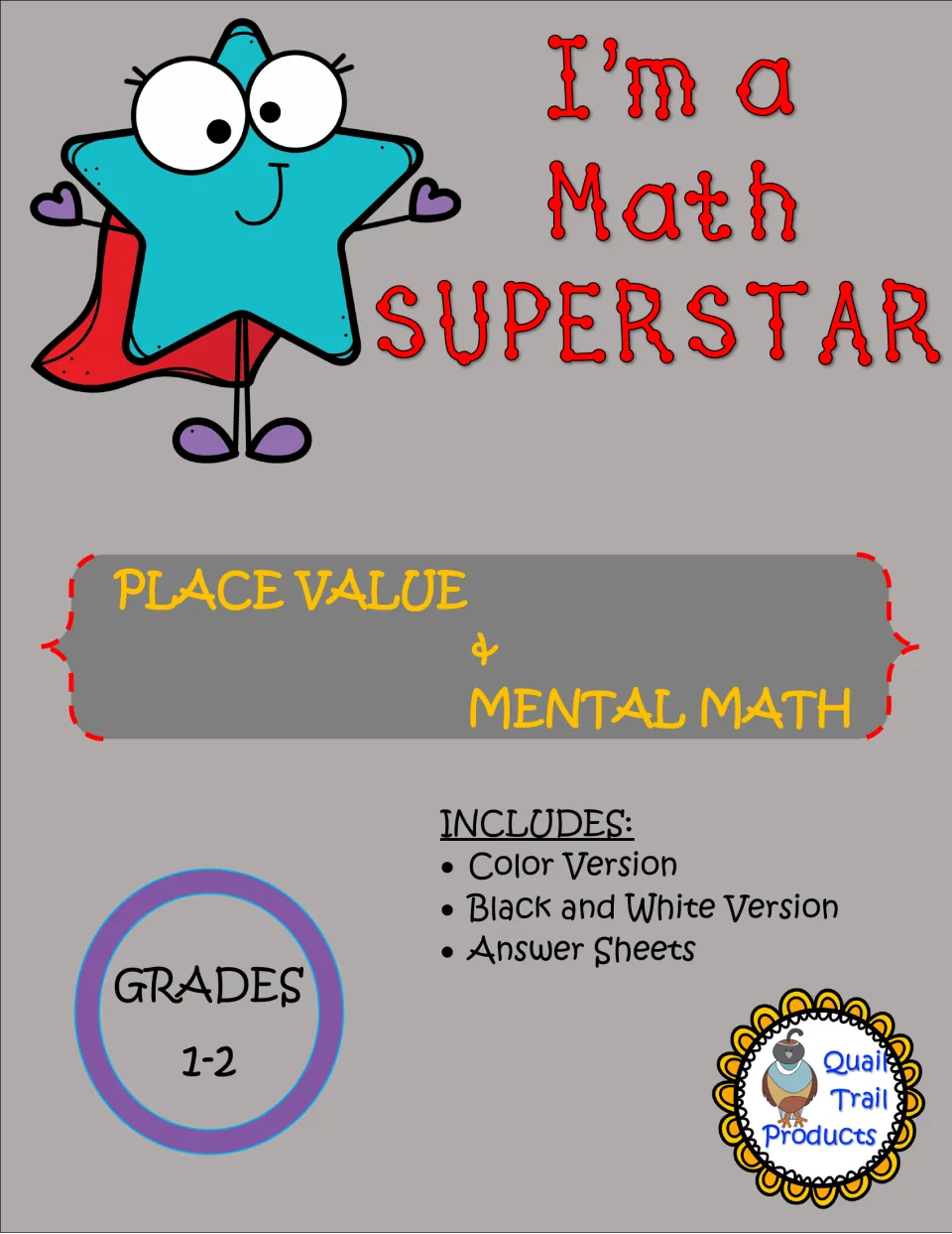 Cover: I'm a Math Superstar, Place Value & Mental Math, with color and black and white pages plus answer sheets