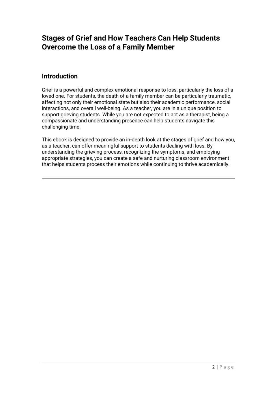 Ebook introduction explains teachers' role in supporting students after the death of a family member