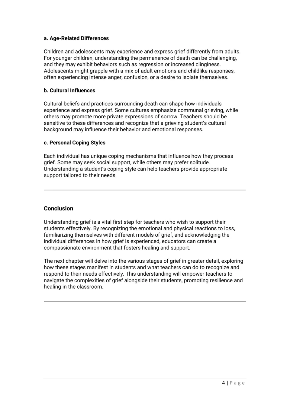 Chapter 1 continues with age-related differences, cultural influences, personal coping styles, and a conclusion