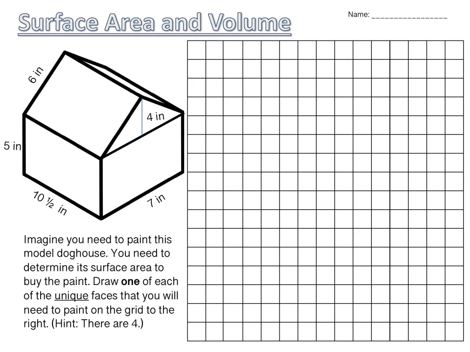Doghouse net: students draw one of each of the 4 unique faces to paint on the grid, including a 10 1/2 inch edge