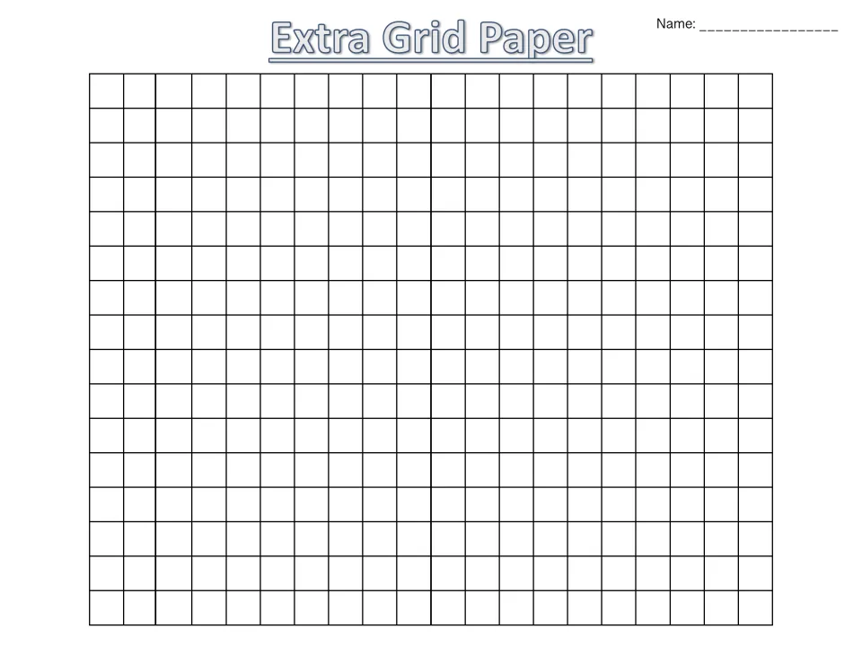 Extra grid paper: a blank square grid with a name line, spare space for drawing prism faces and nets