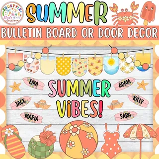 Surfin' Into Summer!: surfboard Summer Bulletin Board & Door Decor – preview 1