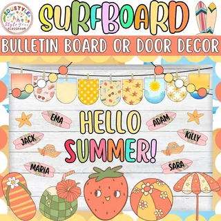 Surfin' Into Summer!: surfboard Summer Bulletin Board & Door Decor – preview 2