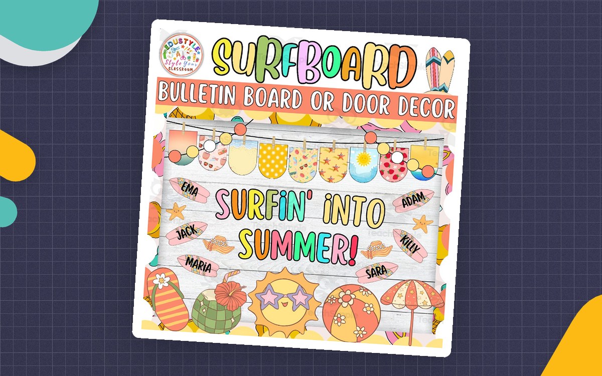 Surfin' Into Summer!: surfboard Summer Bulletin Board & Door Decor teaching resource preview