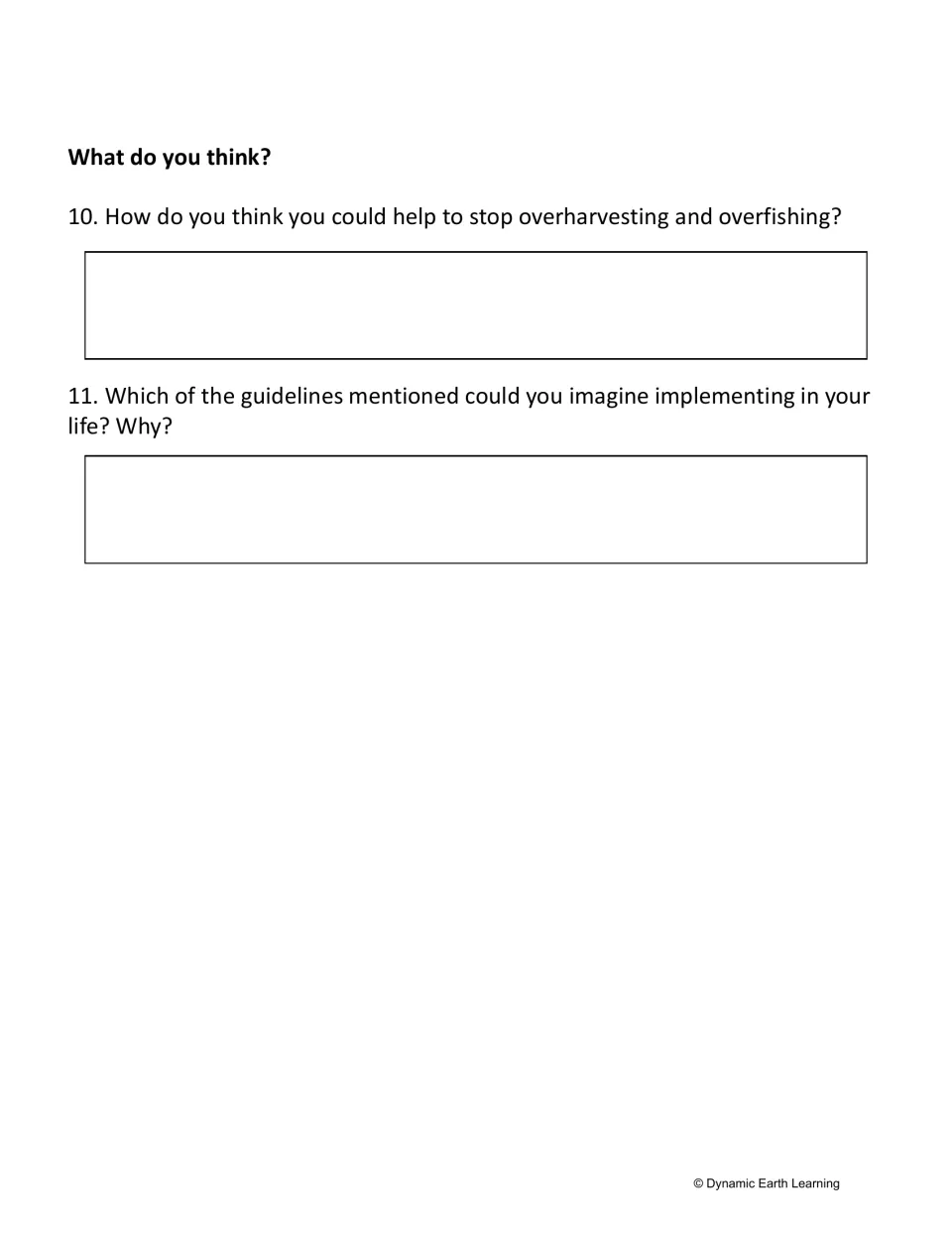 'What do you think?' questions 10–11: how to help stop overfishing and which buying guidelines you would use