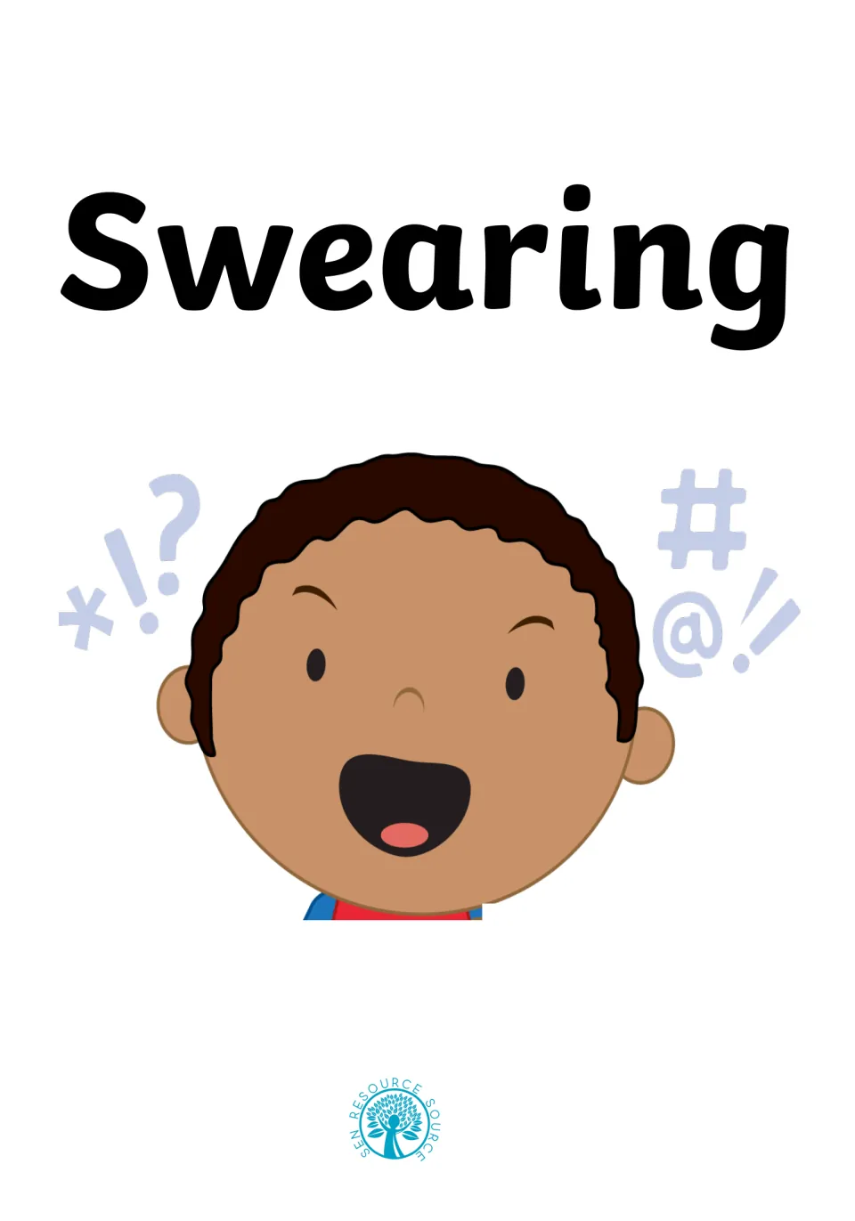 Cover titled Swearing: a cartoon boy with an open mouth surrounded by symbols like # @ ! and ? standing in for rude words