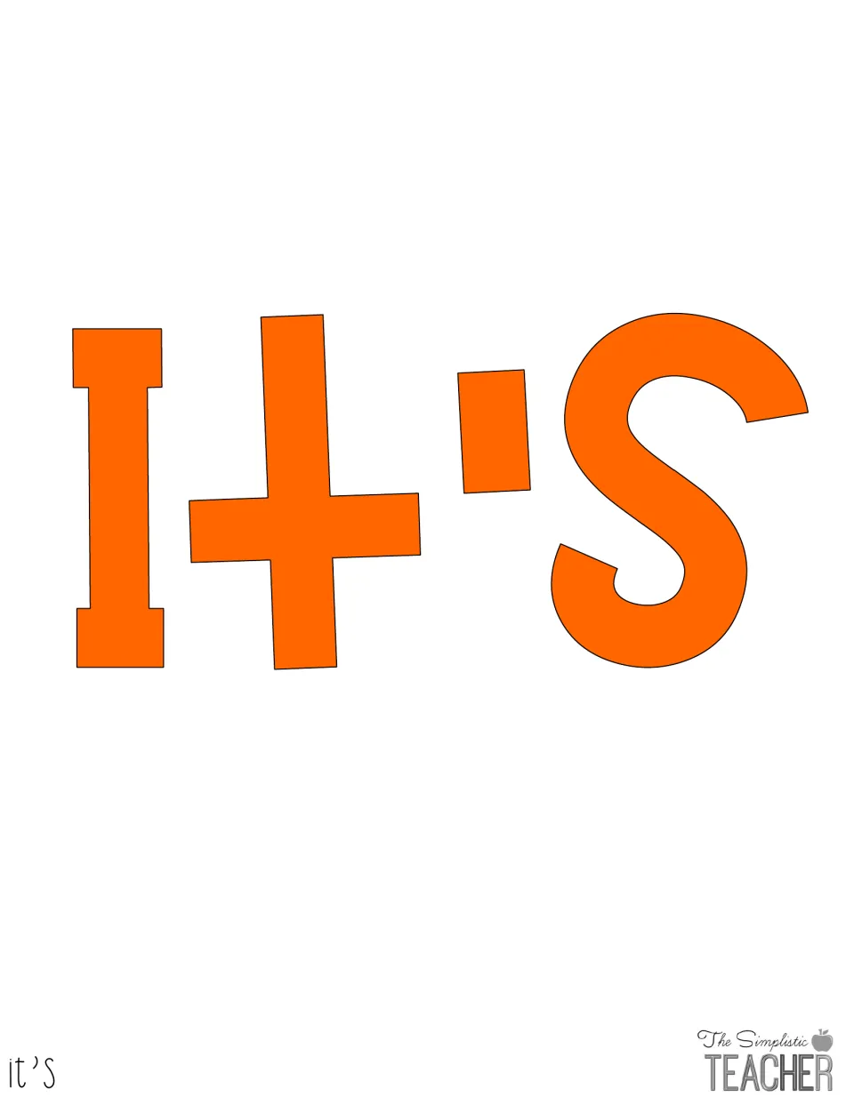 Orange cut-out letters spelling "It's" printed in color for the opening word of the fall door or board title