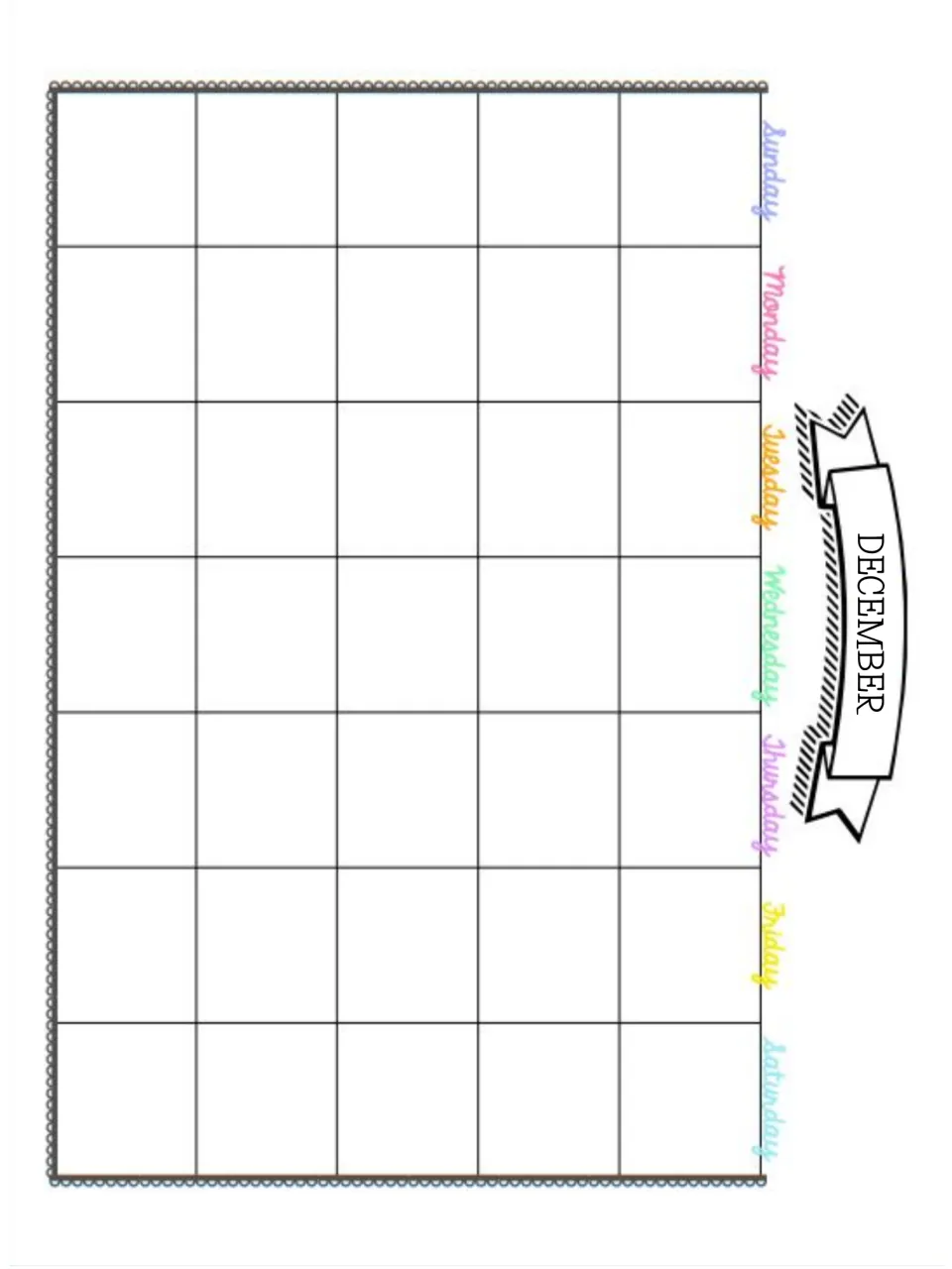December planning calendar left undated so the teacher writes in dates, deadlines and events across each week