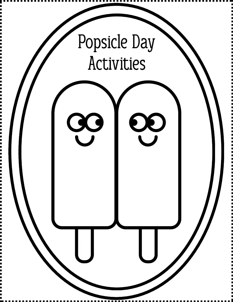 Popsicle Day Activities cover: two smiling popsicle characters side by side, outlined in black and white for coloring