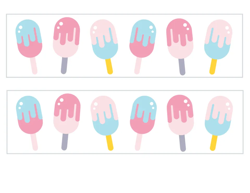 Two popsicle-pattern bulletin board strips, each featuring six popsicles in pink and light blue colors
