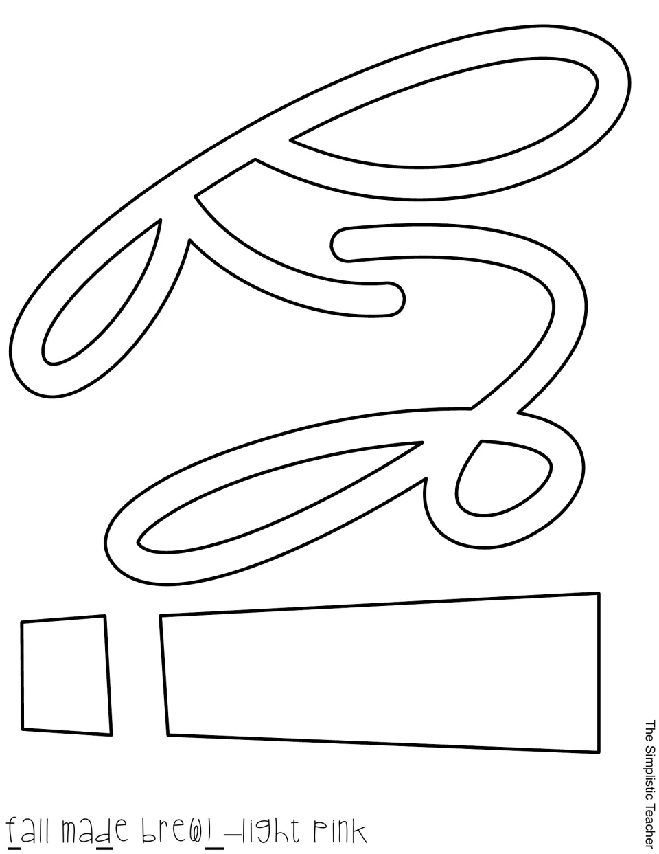 Outlined script f and exclamation point for the fall display message, labeled for light pink paper