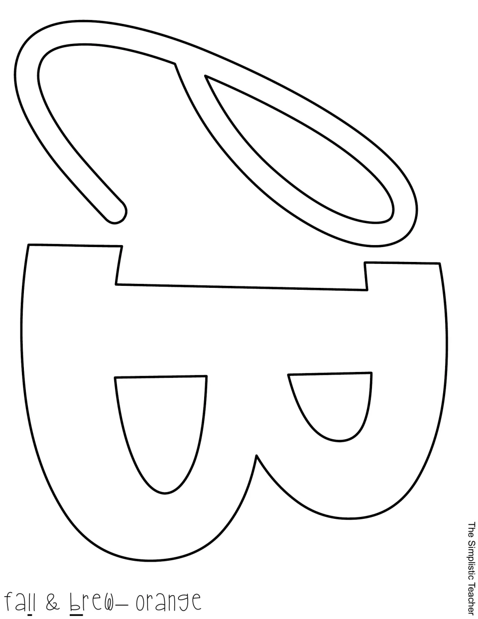 Outlined script l and block B for “fall” and “brew” in the classroom display, labeled for orange paper