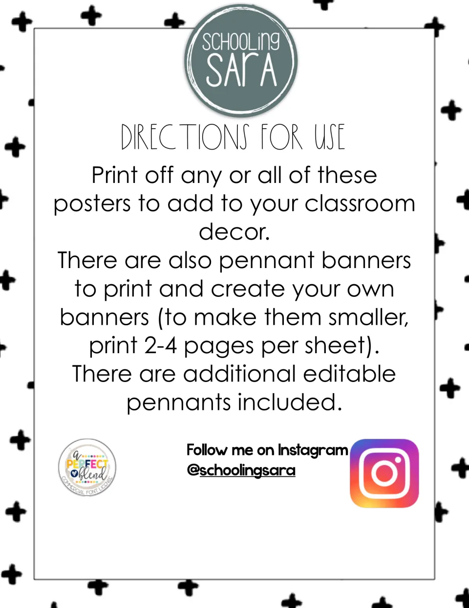 Directions for use: print posters, build pennant banners (2-4 pages per sheet to shrink) and add editable pennants