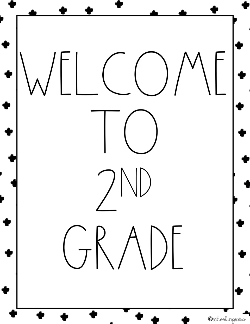 Welcome to 2nd Grade poster with a raised ND after the 2, written in thin black capitals among black Swiss crosses